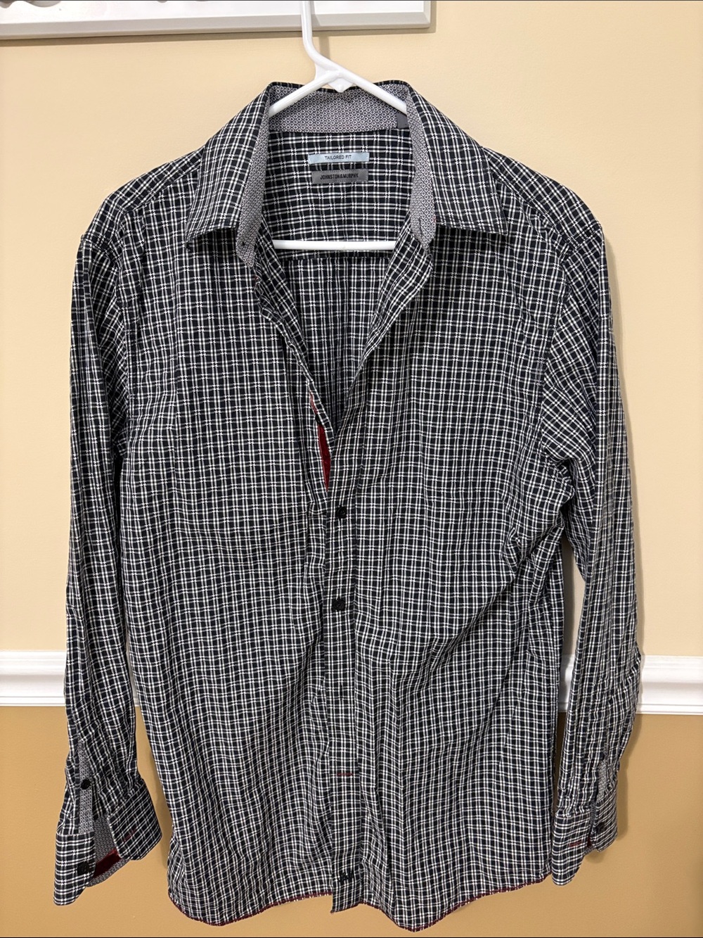 Johnston & Murphy Black and White Checked Button-Down Shirt
